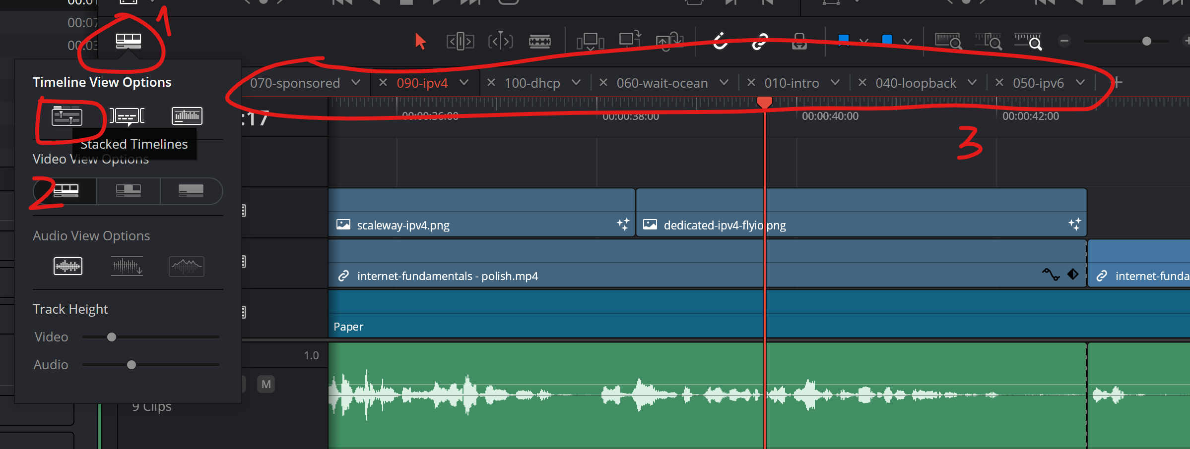 Stacked timelines in Resolve