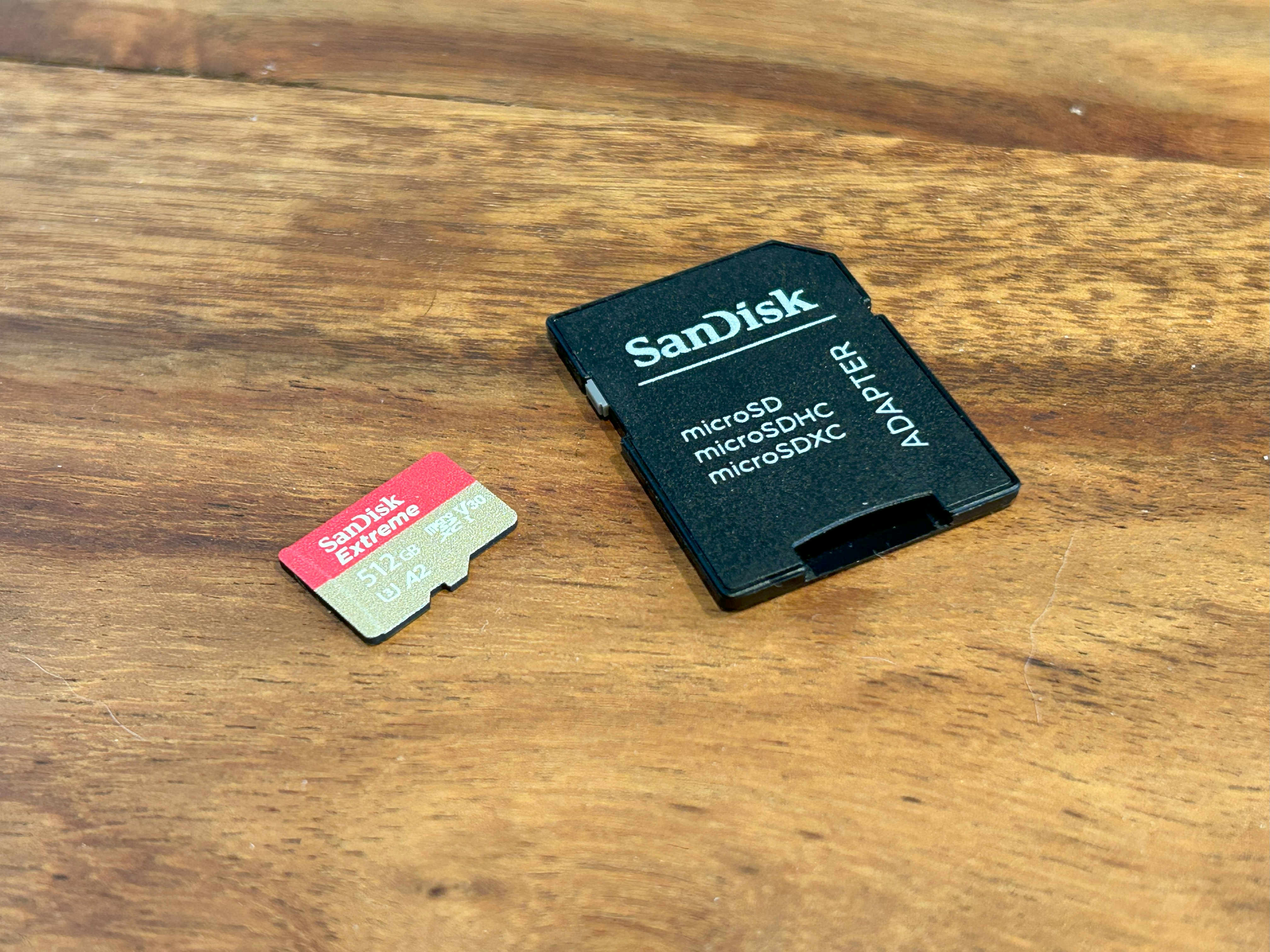 A 512GB microSD card, with an adapter