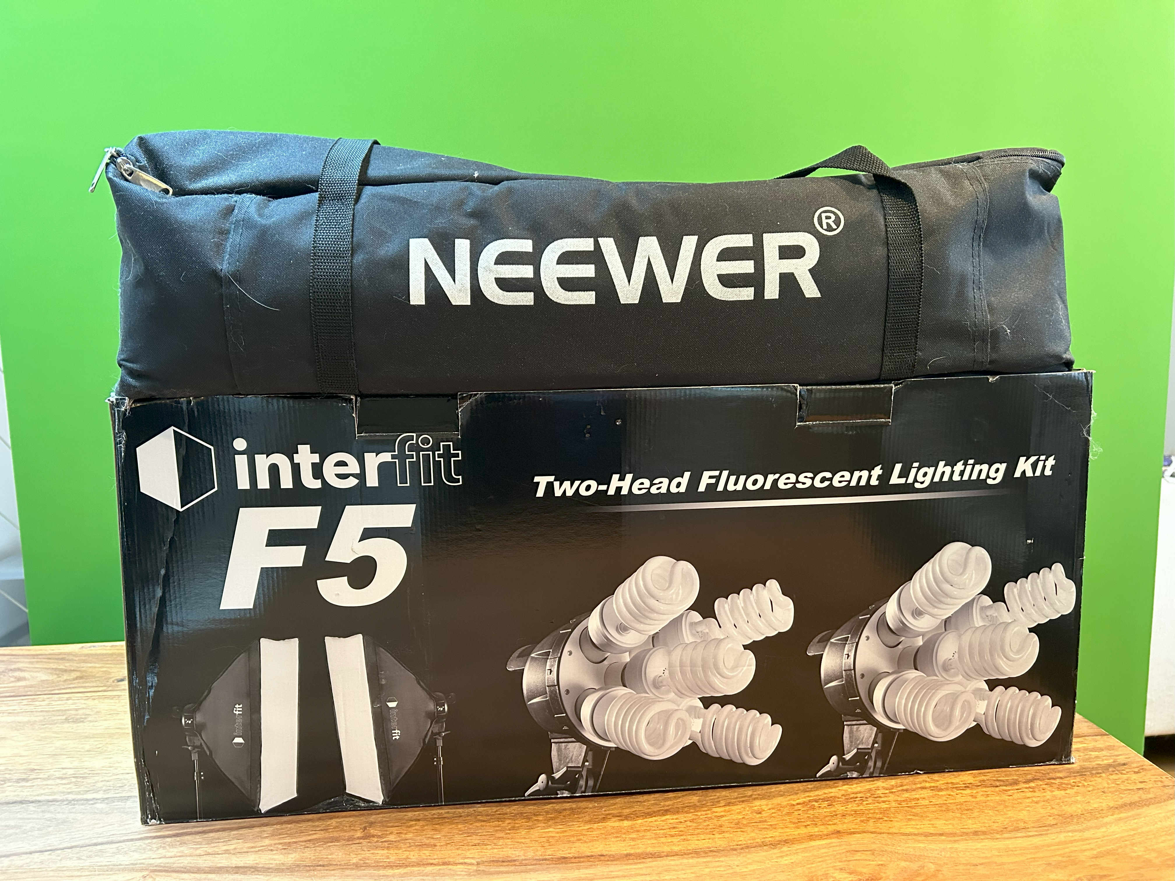 Neewer soft boxes and Interfit F5 soft boxes, all packed