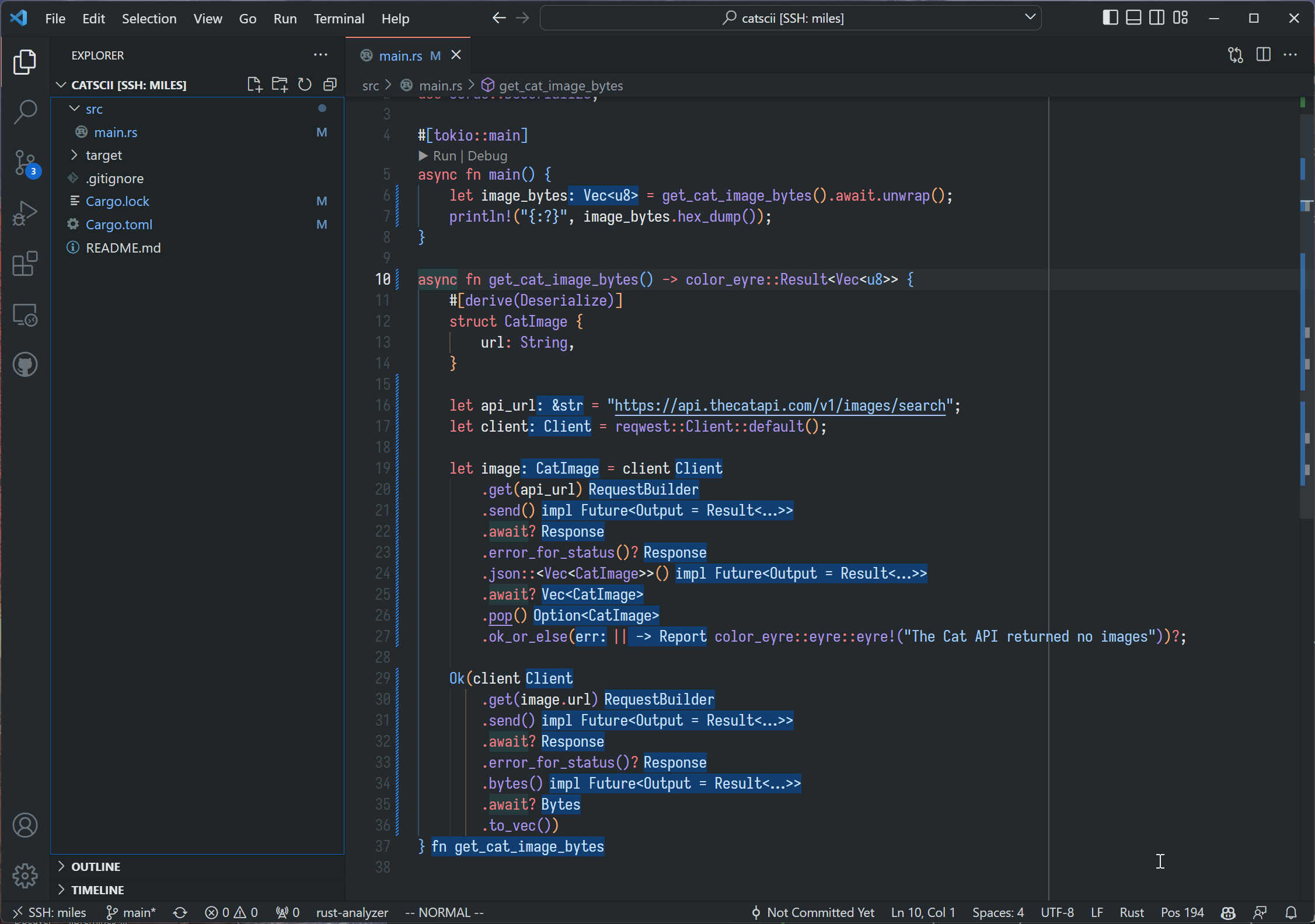 The code we just wrote, but in VS Code, with inlay type hints